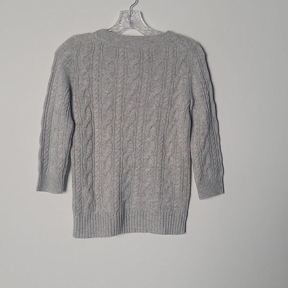 NWT J Crew XS 100% Cashmere Cable Knit Wool Long Sleeve Crew Sweater Gray Y2K - Picture 8 of 12